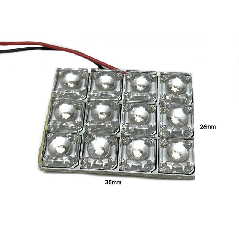 Pannello LED 12V verde 1,5W, 12 LED F5 Flux, 35x26mm con biadesivo