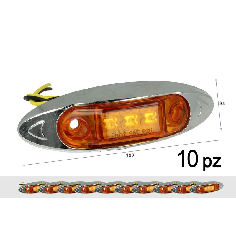 10 Pezzi Fanali Laterali LED 12V 24V Arancione per Luci Cortesia Camper Barca