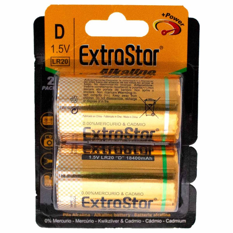 Pila Batteria LR20 Torcia D MN1300 1,5V 18400mAh Alcalina Confezione da 2 Pezzi