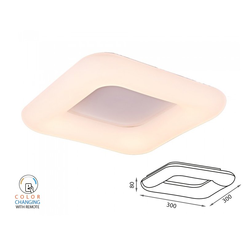 [LP3970] Plafoniera Led Da Soffitto Moderna CCT Quadrata 300X300mm 26W Dimmerabile Telecomando 3 In 1 SKU-3970