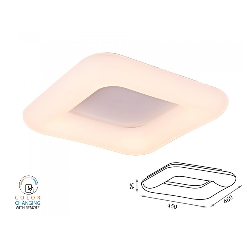 [LP3971] Plafoniera Led Da Soffitto Moderna CCT Quadrata 460X460mm 40W Dimmerabile Telecomando 3 In 1 SKU-3971
