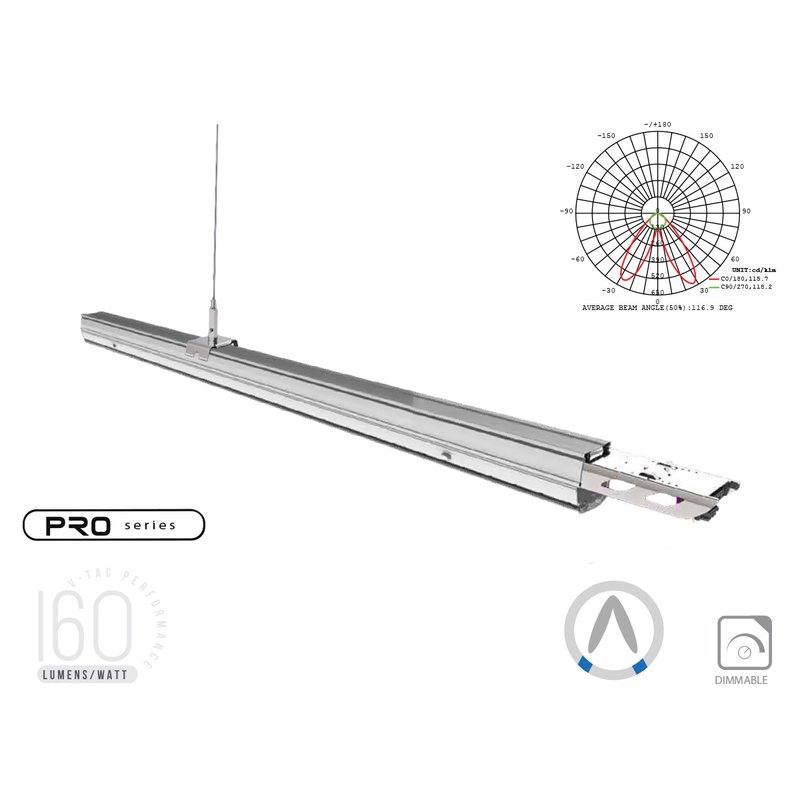 [CB81365N] Plafoniera LED Lineare A Sospensione Follow 50W 150cm Doppia Lente Asimmetrica 4000K IP20 Dimmerabile SKU-1365