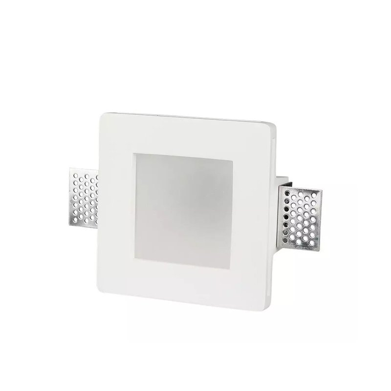 [CL0077] Portafaretto Da Incasso A Scomparsa Corpo Quadrato In Gesso Vetro Satinata Portalampada GU10 Incluso SKU-3691