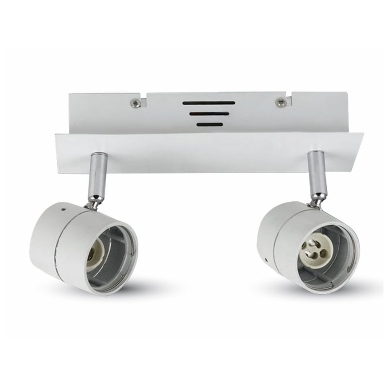 [LP1002] Portafaretto Da Soffitto Esterno Per 2 Teste Lampade Led GU10 Orientabile Colore Bianco SKU-3618