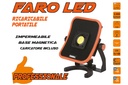 Proiettore Faro Led Flood Professionale 30W Ricaricabile e Cavo 5 Metri Dual System Base Magnetica Batteria Estraibile Utilizzabile Come Power Bank USB