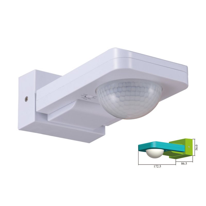 Sensore di Movimento a Infrarossi e Crepuscolare Montaggio a Parete Muro Carcassa Bianca IP65 Esterno Braccio Orientabile SKU-1500
