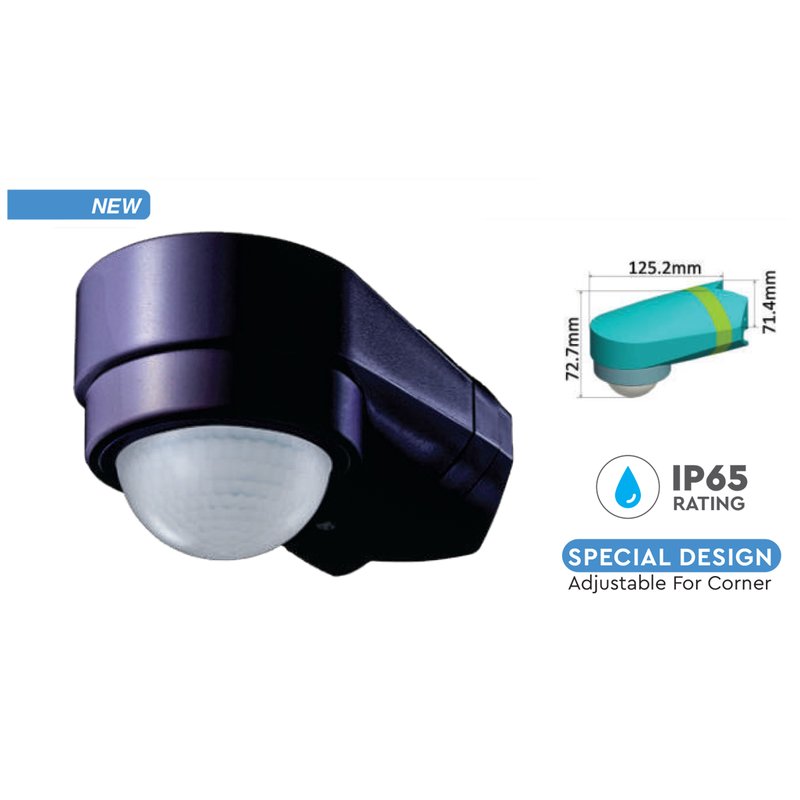[CL6612] Sensore di Movimento PIR Montaggio a Parete Angolare Interno Esterno Nero SKU-6612