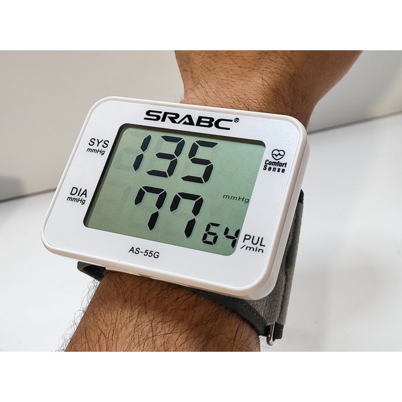 Sfigmomanometro digitale da polso, misuratore pressione LCD, 60 memorie, polsino regolabile