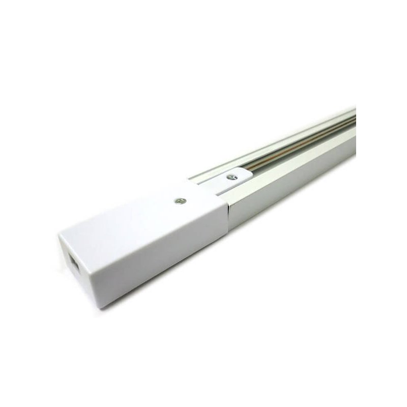 Binario Monofase Completa Da 1 Metro Colore Bianco Per Faro Led A Binario Monofase, Testa di Alimentazione Inclusa
