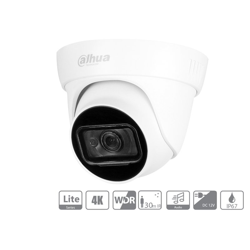 Telecamera Analogica Dome 4K 8MP Ottica Fissa 3.6mm HDCVI IR Eyeball IP67 DC12V DAHUA HAC-HDW1801TL