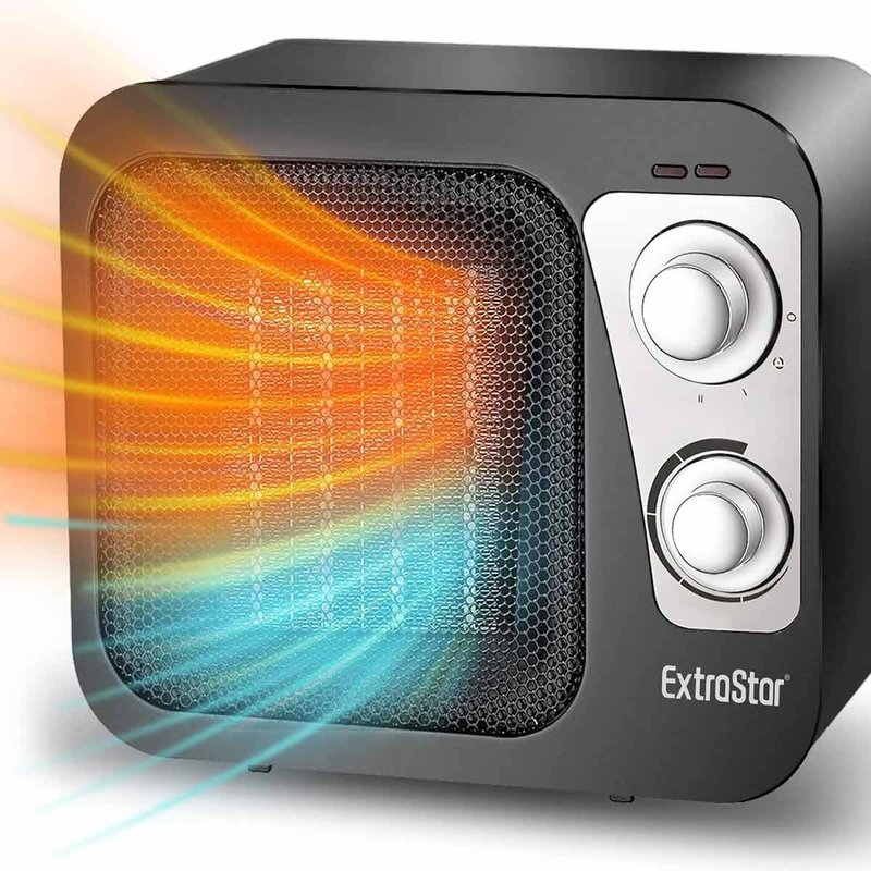 Termoventilatore ceramico 1800W nero, 2 livelli riscaldamento, compatto e sicuro