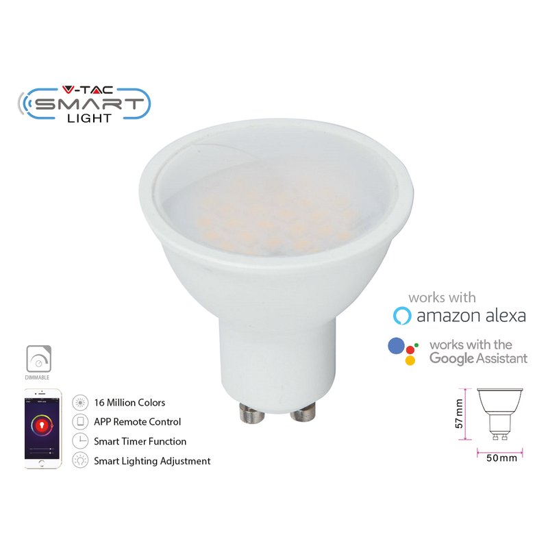 Smart Lampada Faretto Led GU10 4,5W WiFi RGB CCT Dimmerabile APP Compatible Amazon Alexa Google Home SKU-2757