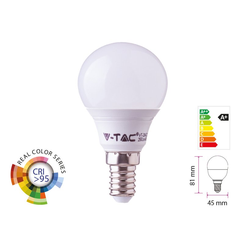 [LC14957F] Lampada A Led E14 CRI 95 P45 5,5W 470LM Freddo 6400K Forma Sfera Bulbo Pallina SKU-7490