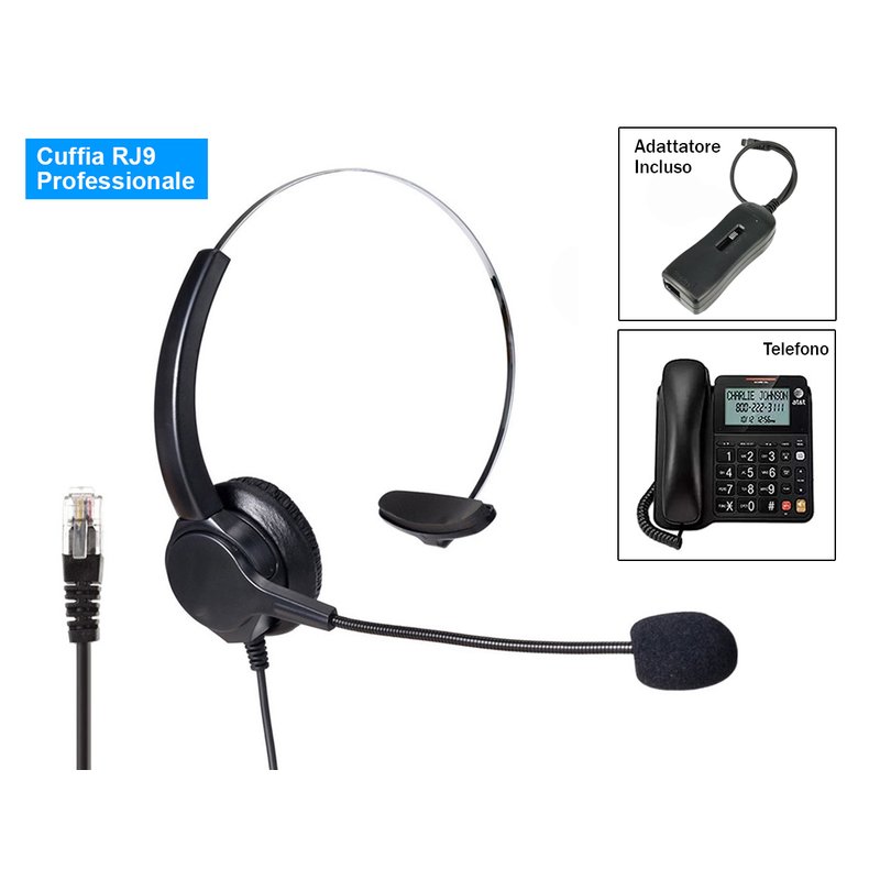 Cuffia Monoaurale RJ9 Microfono Auricolare Professionale Per Telefono Fisso IP Phone Ufficio Azienda Compreso Adattatore