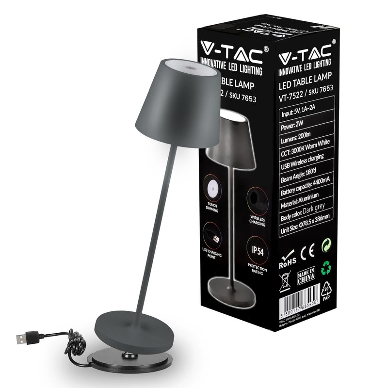 Lampada LED da Tavolo 2W Colore Bianco in Alluminio con caricatore Wireless e Touch Dimmerabile 3000K IP54 SKU-7651