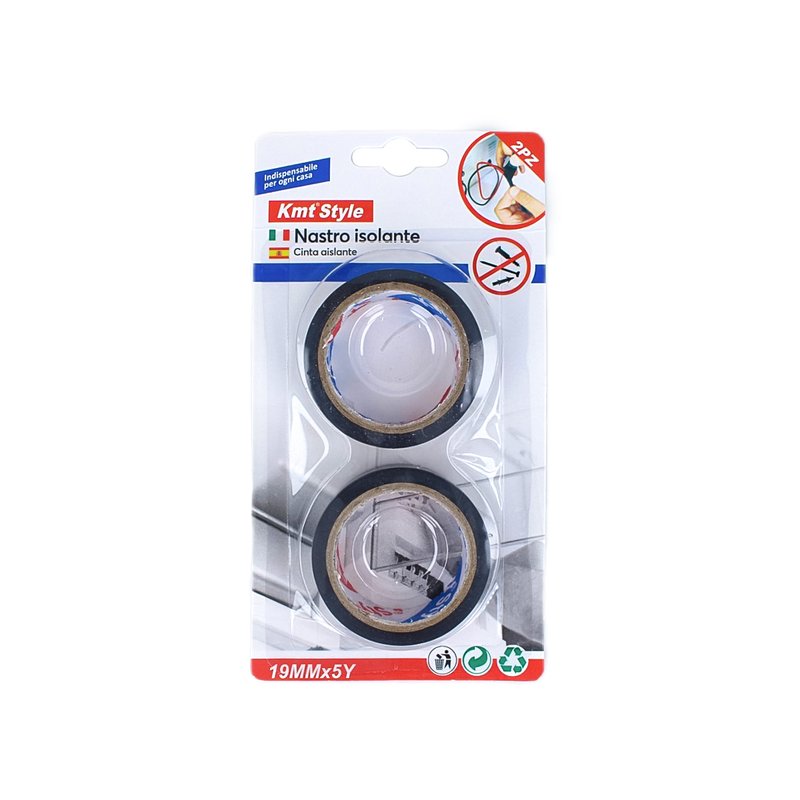 2 Nastri Isolanti Elettrici in PVC 19mm X 5m Colore Nero