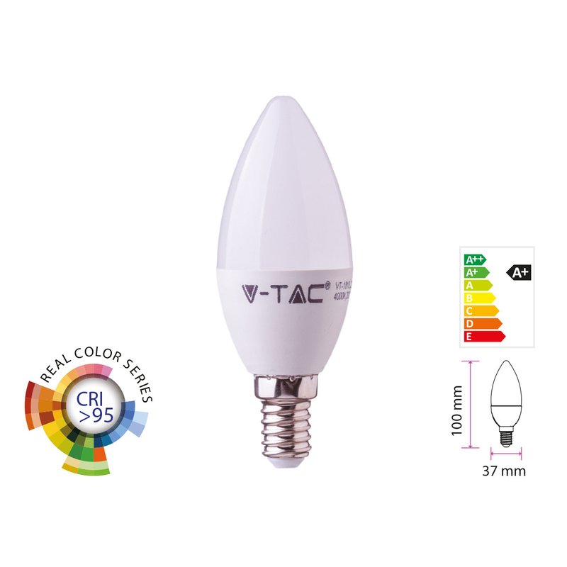 Lampada A Led E14 CRI 95 C37 5,5W 470LM Forma Goccia Oliva Candela SKU-7494, Disponibili 2700K 4000K 6400K