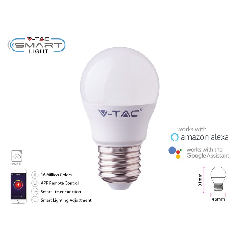 Smart Lampada Led Bulb E27 G45 4,5W WiFi RGB CCT Dimmerabile APP Compatible Amazon Alexa Google Home SKU-2755