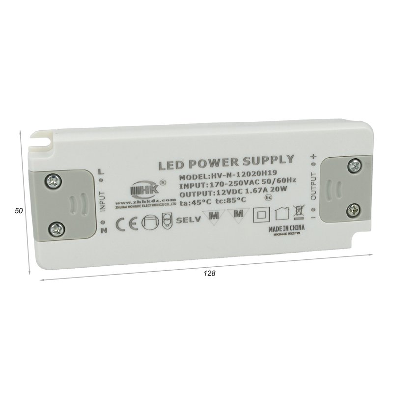 Alimentatore Trasformatore CV 20W 12V 1,67A Super Slim Solo 16mm Spessore