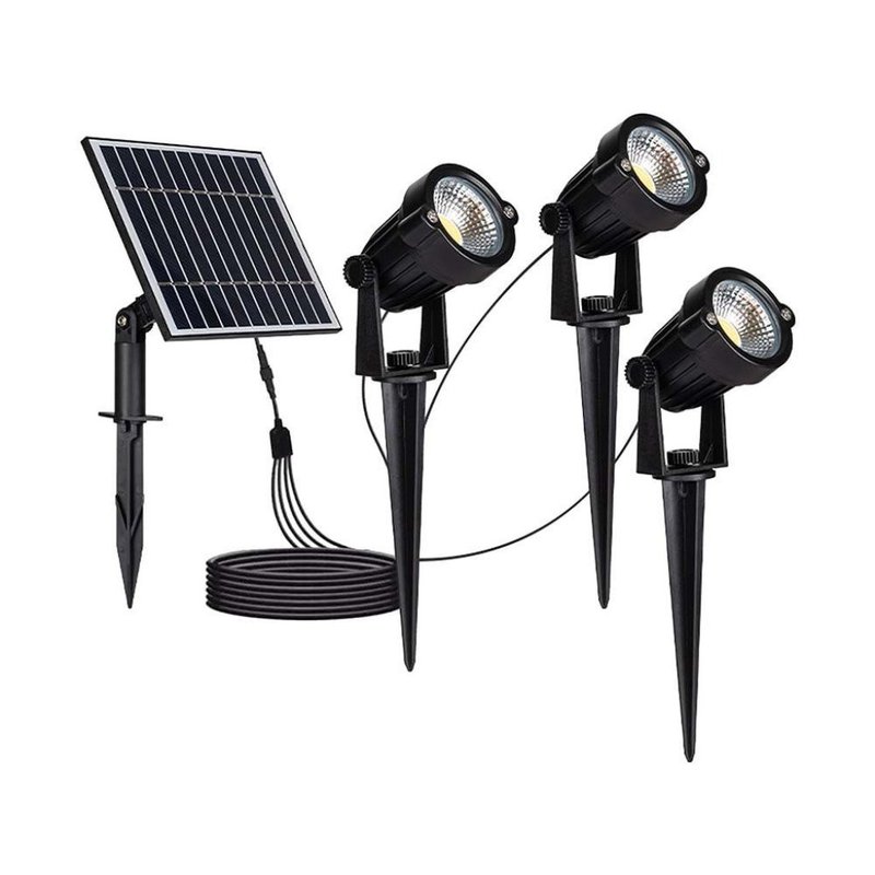 [HS20489] Faretti LED da Giardino 3*1.2W con Picchetto e Pannello Solare Colore Nero 3000K IP65 SKU-20489