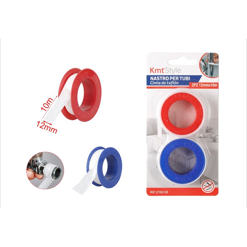 2 Pezzi Nastro in Teflon Sigillante PTFE 12mm x 10MT per Riparazioni Idrauliche