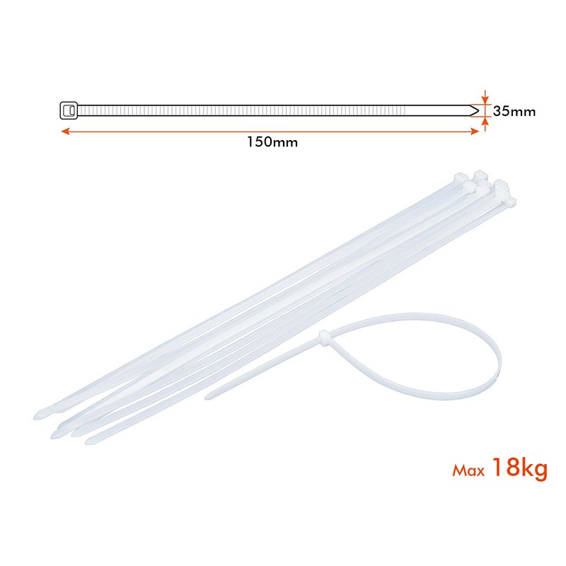 100 Fascette Cablaggio 3.5x150mm Bianche Per Legare Fili e Cavi