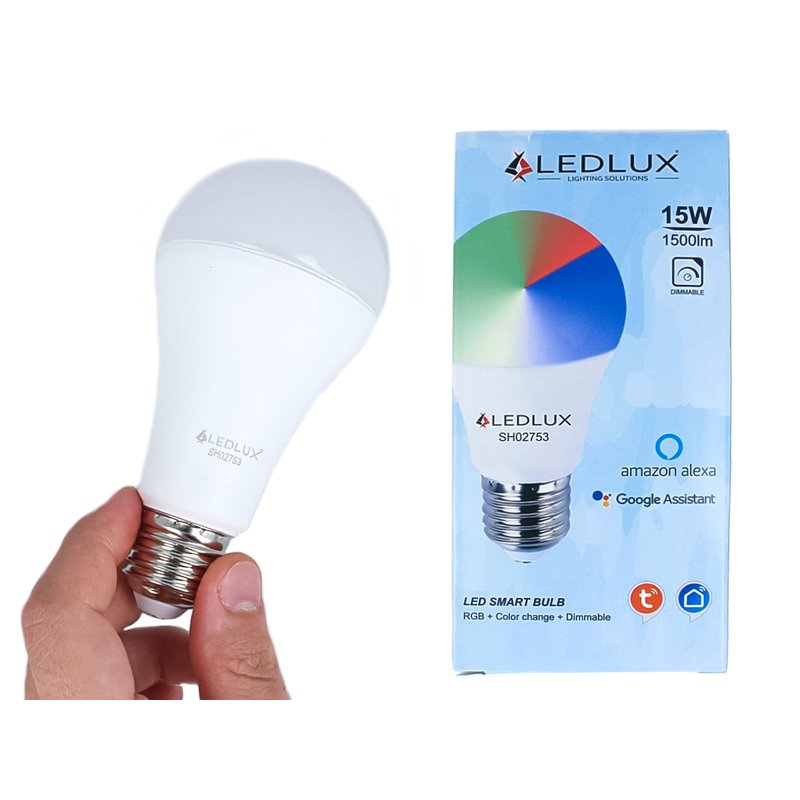 Smart Lampada Led Bulb E27 A65 15W WiFi RGB CCT Dimmerabile APP Compatible Amazon Alexa Google Home SKU-2753