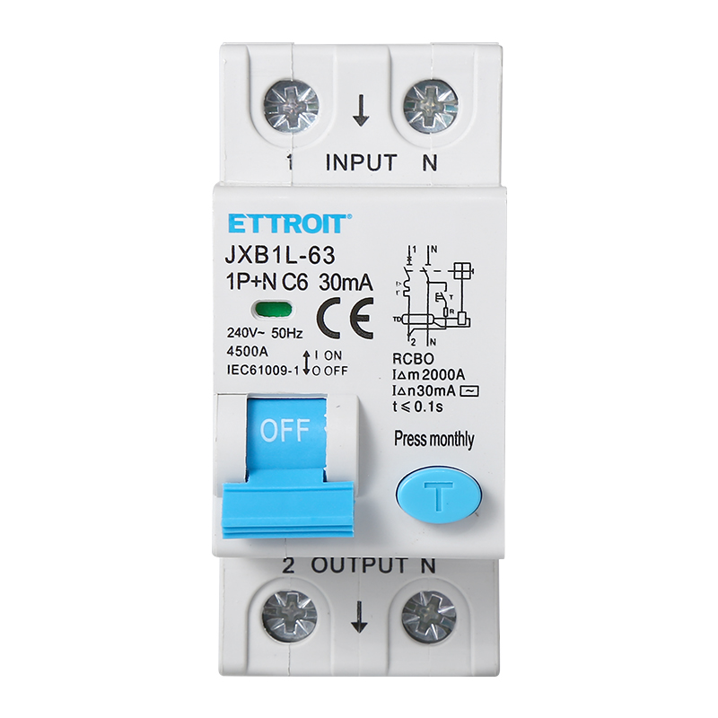 [JXB1L-63-1P+N-6A] Interruttore Magnetotermico Differenziale 1P+N 6A 4.5kA 30mA 220V Occupa 2 Moduli DIN