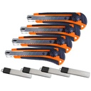 Taglierino Cutter Professionale 18mm + 5 Lama di Ricambio Con Anello Di Fissaggio