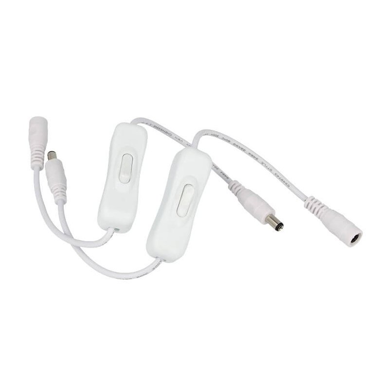 2 PZ Interruttori ON OFF Bianchi con Cavo Presa Femmina e Spina Maschio DC JACK 5,5mm x 2,1mm