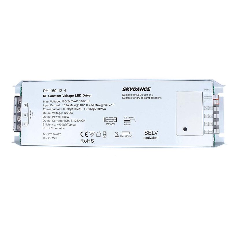 [CD71150] Alimentatore Dimmerabile CV 12V 150W 4 Canali Con Pulsante N.O. e Telecomando RF 2.4G Per Striscia Led PH-150-12-4