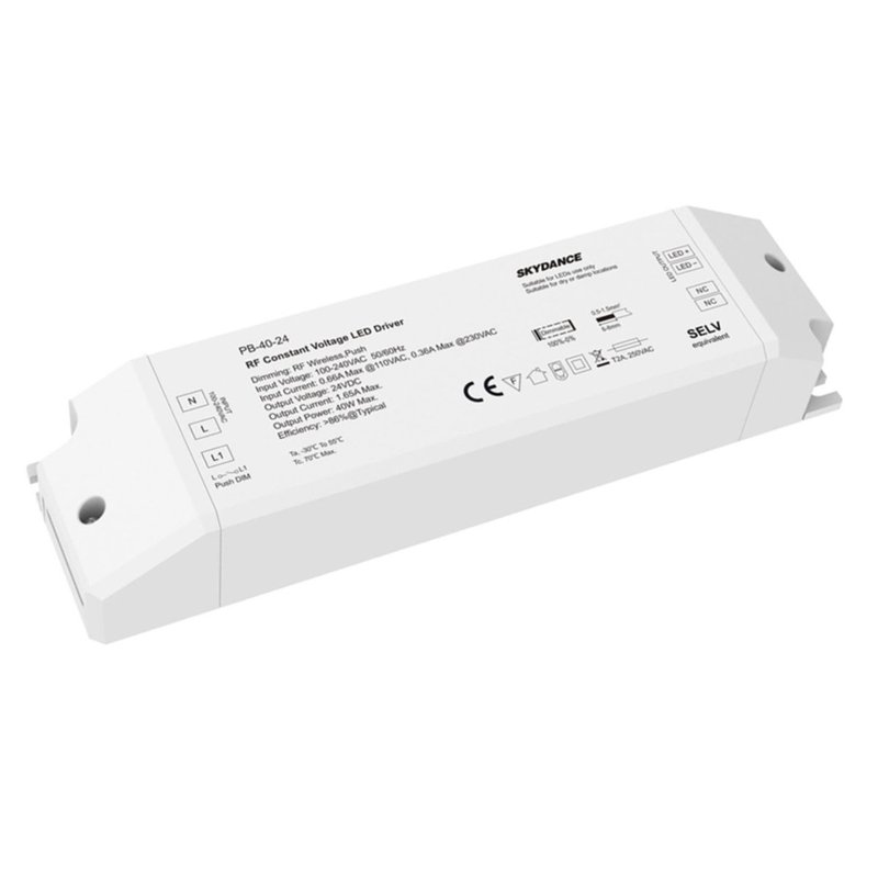 [CD62040] Alimentatore Dimmerabile CV 24V 40W Con Pulsante N.O. e Telecomando RF 2.4G Per Striscia Led 24V PB-40-24