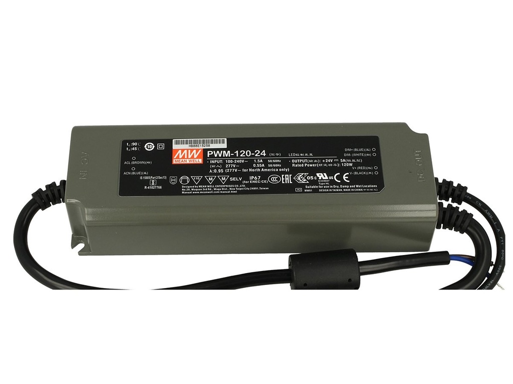 Alimentatore Led MW MEAN WELL PWM-120-24 Dimmerabile 120W 24V IP67 Dimming 3 in 1 0-10V 10V PWM Resistance