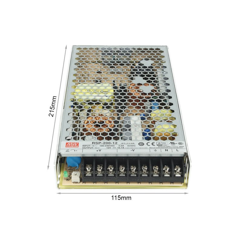 Alimentatore MW MEAN WELL CV 200W 16,7A RSP-200-12 Trasformatore Da AC 220V A DC 12V Per Luci Led Senza Ventola
