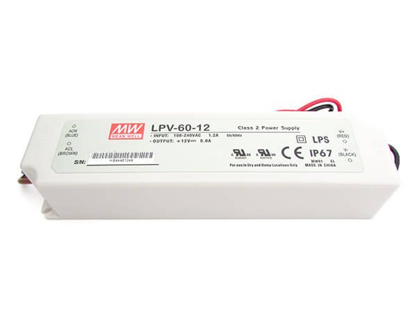 Alimentatore Trasformatore CV MW MEAN WELL Impermeabile IP67 12V 60W 5A LPV-60-12 Input 220V e 110V