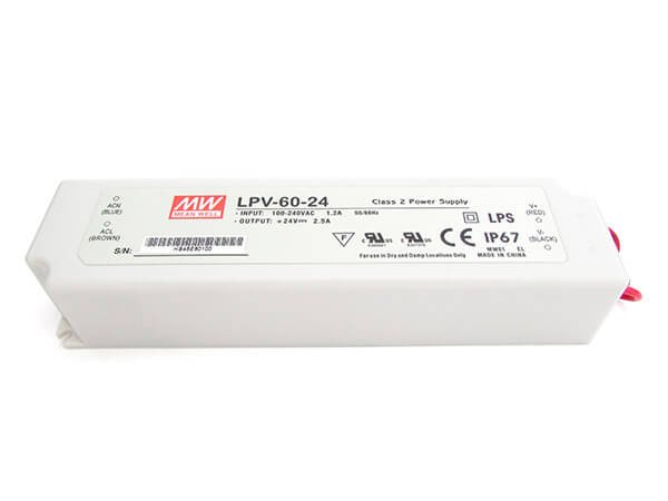 Alimentatore Trasformatore CV MW MEAN WELL Impermeabile IP67 24V 60W 2,5A LPV-60-24 Input 220V e 110V