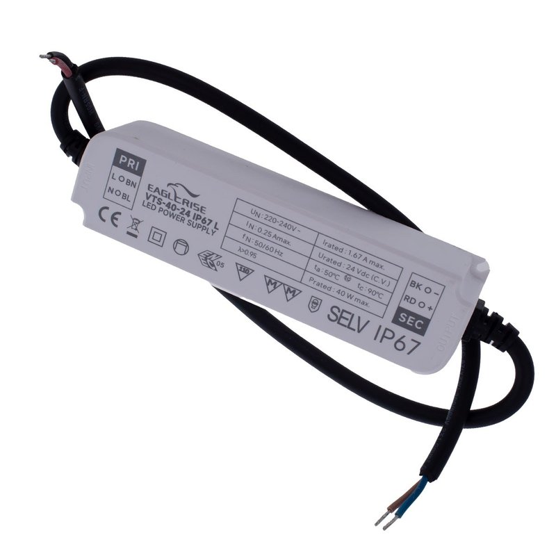 Alimentatore Trasformatore LED Cerificato ENEC Output 40W 24V 1,67A Input 220V IP67 Compatibile LPV-40-24