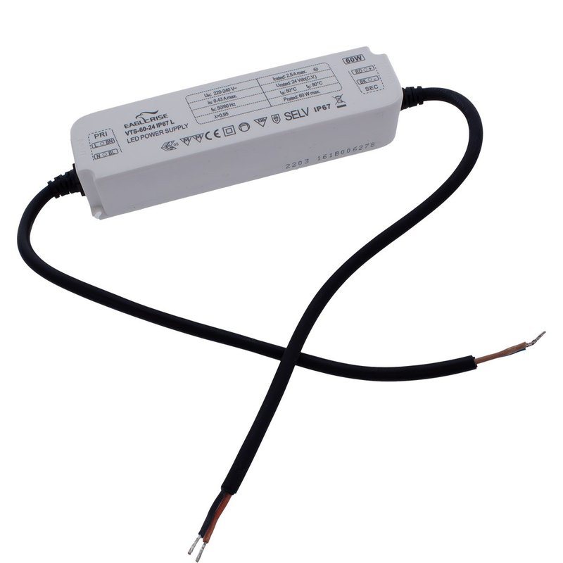 Alimentatore Trasformatore LED Cerificato ENEC Output 60W 24V 2,5A Input 220V IP67 Compatibile LPV-60-24