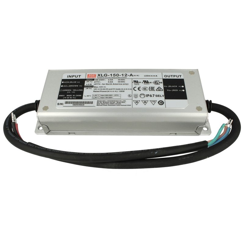 Alimentatore Trasformatore MW MEAN WELL Impermeabile IP67 12V 150W 12,5A XLG-150-12-A