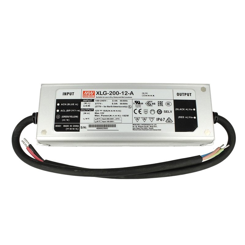 Alimentatore Trasformatore MW MEAN WELL Impermeabile IP67 12V 192W 16A XLG-200-12-A