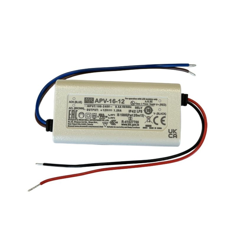 MW MEAN WELL APV-16-12 Alimentatore 16W 12V 1,25A IP30 Input 220V e 110V