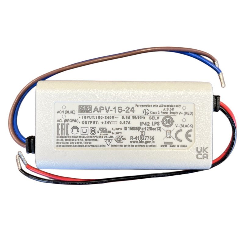 MW MEAN WELL APV-16-24 Alimentatore 16W 24V 0,67A IP30 Input 220V e 110V