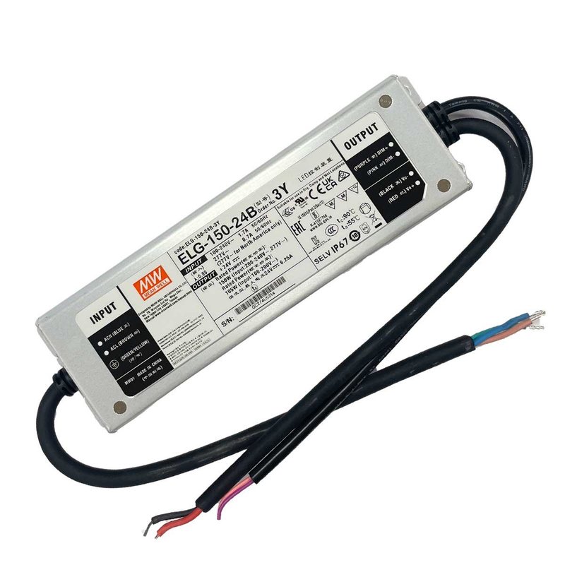 MW MEAN WELL ELG-150-24B-3Y Alimentatore Dimmerabile 0-10V PWM Resistenza IP67 150W 24V 6,25A Input 220V e 110V