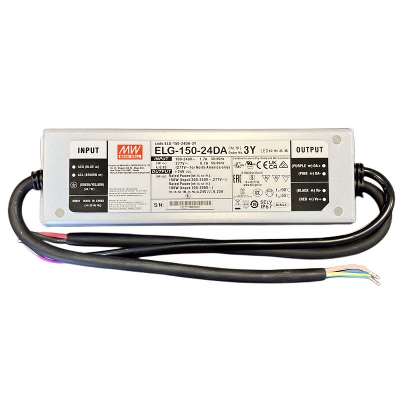 MW MEAN WELL ELG-150-24DA-3Y Alimentatore Dimmerabile DALI IP67 150W 24V 6,25A Input 220V e 110V