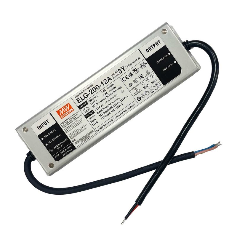 MW MEAN WELL ELG-200-12A-3Y Alimentatore IP67 200W 12V 16A Input 220V e 110V