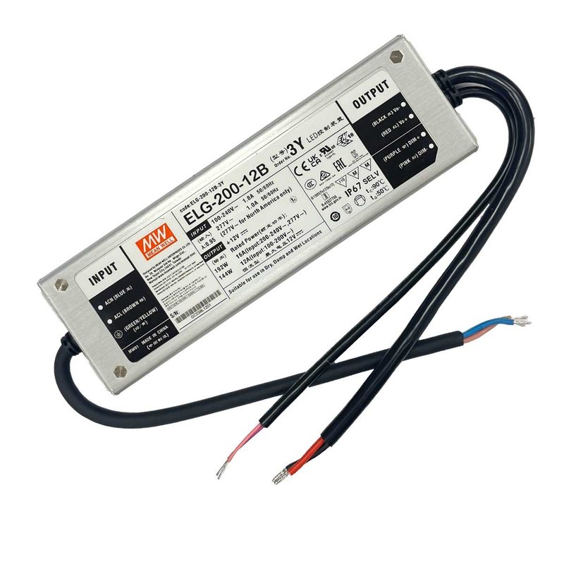 MW MEAN WELL ELG-200-12B-3Y Alimentatore IP67 192W 12V 16A Input 220V e 110V Dimmerabile 3 In 1 0-10V PWM Resistenza