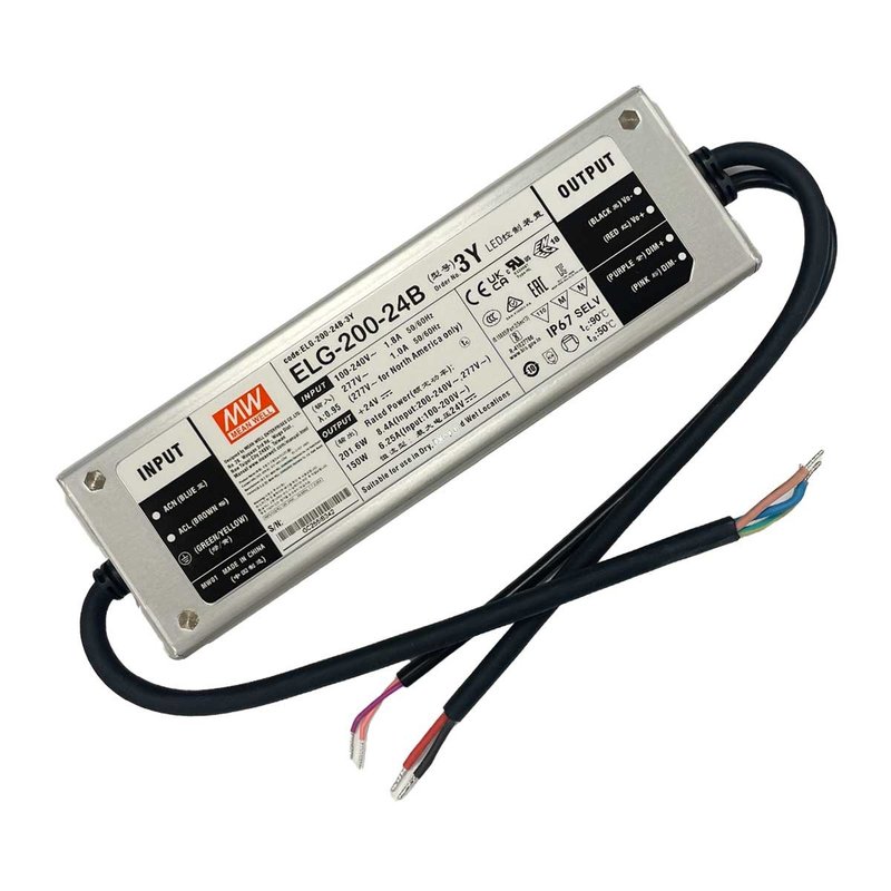 MW MEAN WELL ELG-200-24B-3Y Alimentatore Dimmerabile 0-10V PWM Resistenza IP67 200W 24V 8,4A Input 220V e 110V