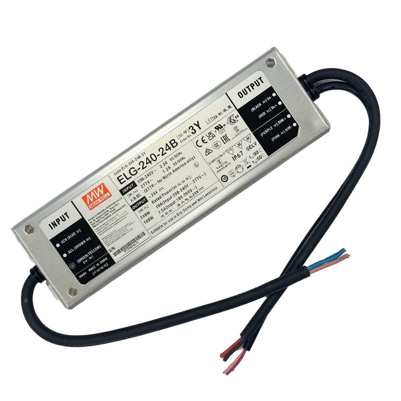 MW MEAN WELL ELG-240-24B-3Y Alimentatore Dimmerabile 0-10V PWM Resistenza IP67 200W 24V 10A Input 220V e 110V