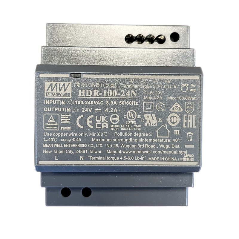 [MW-HDR-100-24N] MW MEAN WELL HDR-100-24N Alimentatore Guida DIN 100W 24V 4,2A Input 220V e 110V