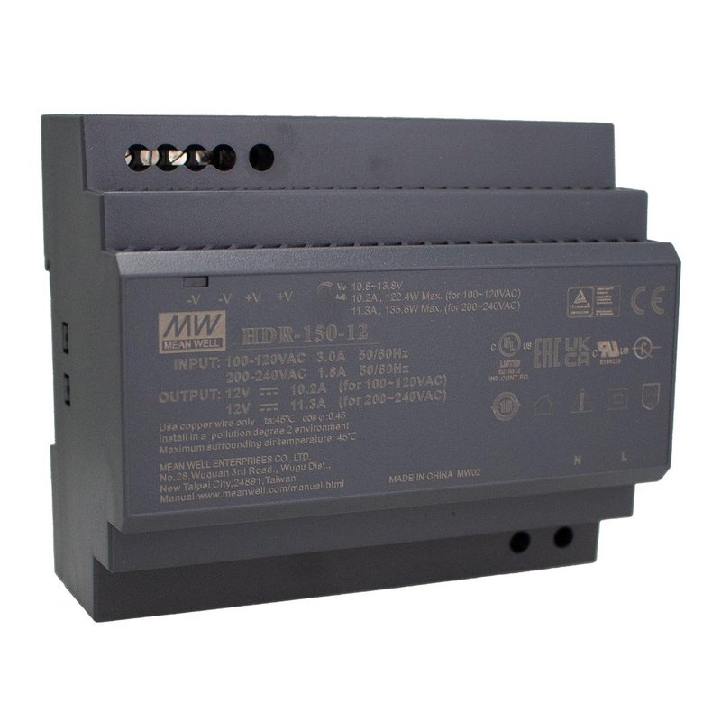 [MW-HDR-150-12] MW MEAN WELL HDR-150-12 Alimentatore Guida DIN 150W 12V 12,5A Input 220V e 110V